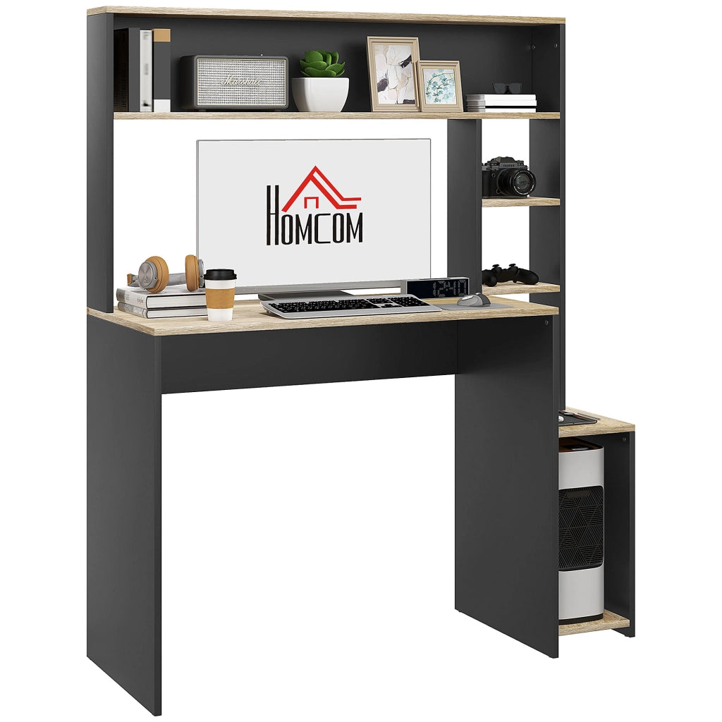 Scrivania con scaffale e supporto monitor ¨C Zephmum ¨C Grigio e naturale 114x45x138 cm