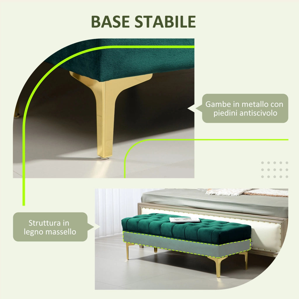 Panca Letto Imbottita in Tessuto Velluto ¨C Minimal ¨C Verde Scuro 118x45x42 cm