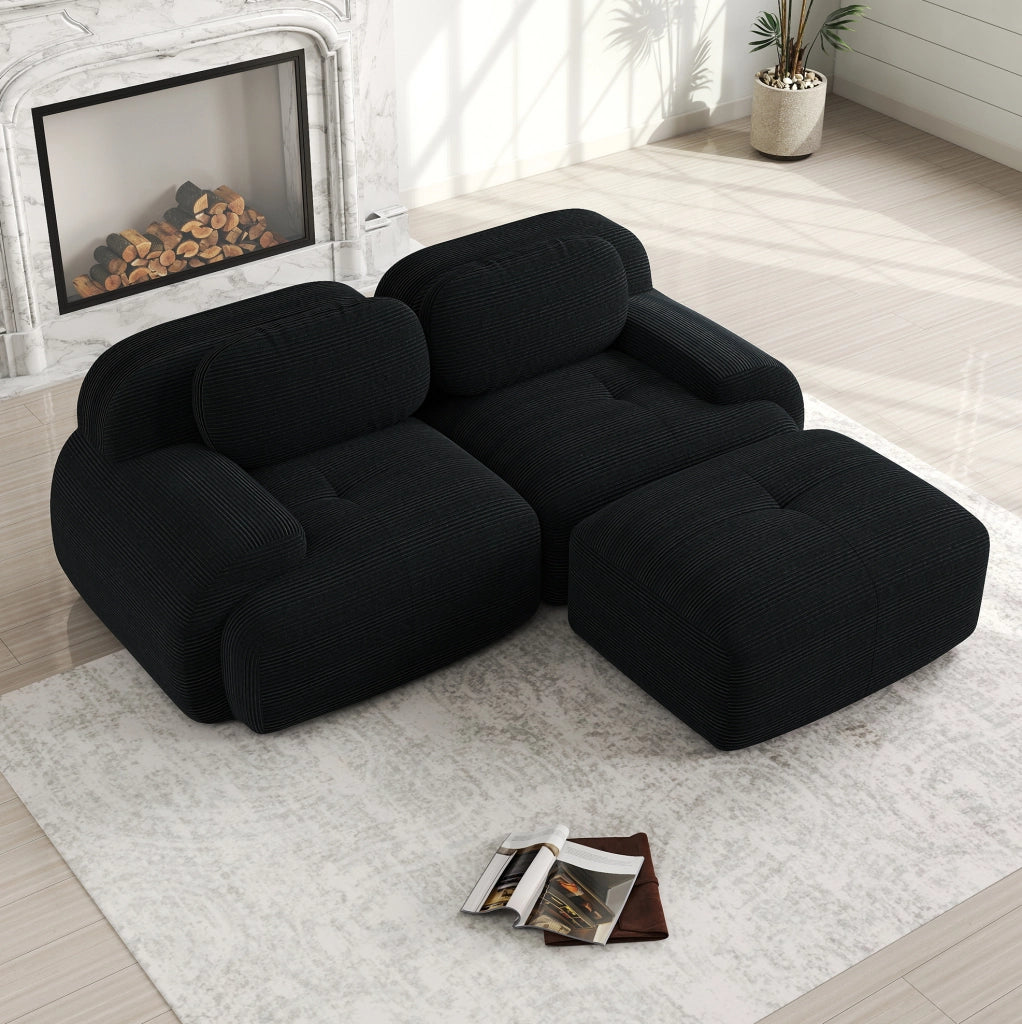 Divano angolare modulare 208x178x70 cm in velluto a coste nero HOMVRA