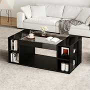 Tavolino da Caff¨¨ con Piano in Vetro Temperato e LED ¨C MINIMAL ¨C Nero, MDF, 100x50x40