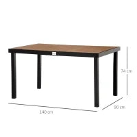 Tavolo da Giardino per 6 Persone in Alluminio e Plastica, Nero e Color Legno
