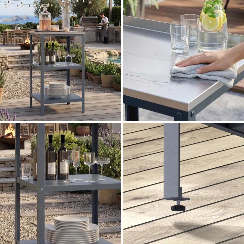 Bancone da Giardino Bolognano in Acciaio con Ripiani 92x50x50 cm Argentato / Grigio opaco casa.pro