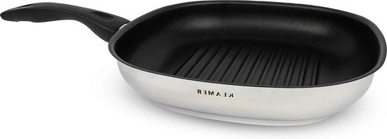 Grillpan Induttivo 28 cm - Piatto da Cottura e Piatto per Steak in Acciaio Inossidabile