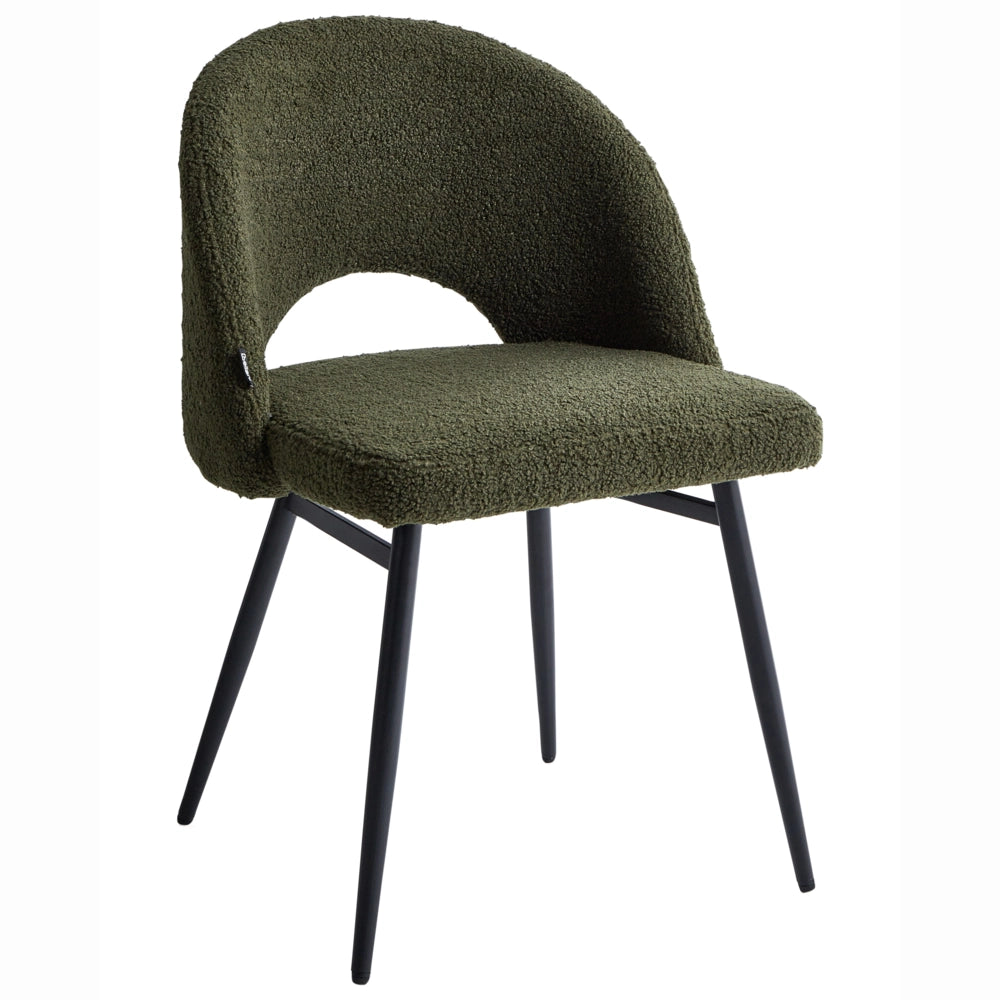 Set di 2 sedie da pranzo in tessuto bouclè verde scuro braccioli schienale intagliato gambe in metallo moderna industriale