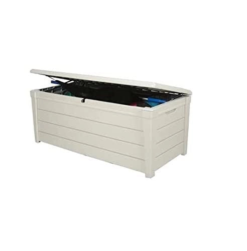 Keter K252655 Brightwood Baule da Giardino 454 L portata 300 Kg pistoni idraulici chiusura lucchettabile colore Antracite