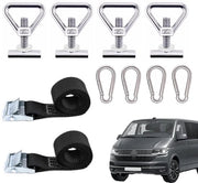 Set di fissaggio per l'accessorio di sicurezza del carico da 10 pezzi, compatibile con VW T5 T6 T6.1, fissaggio per VW T5/T6 con rail del tetto, accessorio di sicurezza del carico con 4 ganci e 2 cavi di tiraggio corti
