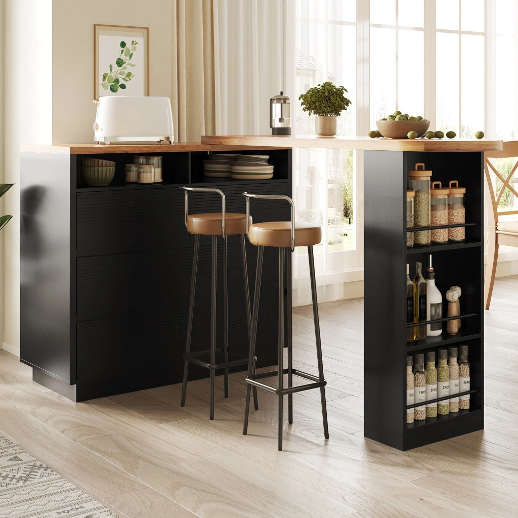 Tavolo da pranzo con 6 cassetti e ripiano; girevole; per cucina; in MDF; nero