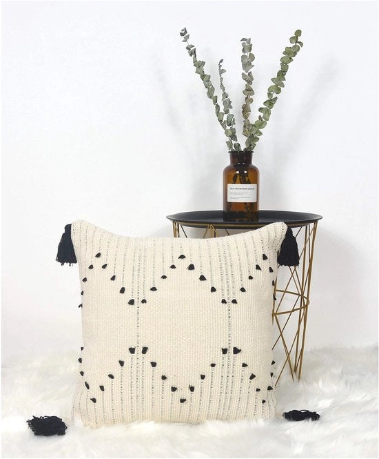 Cuscini Decorativi Boho 45x45 - Coperture Cuscini Tessute in Cotone - Slip Cuscini in Bianco e Nero - Decorazione Moderna per la Camera da Letto o il Salotto - Per Cuscini di Dimensioni 45x45