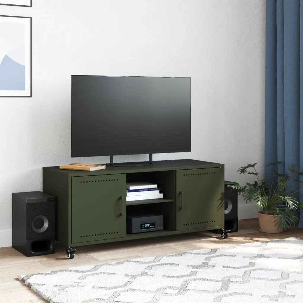 Mobile TV Verde Oliva 100,5x39x43,5 cm in Acciaio