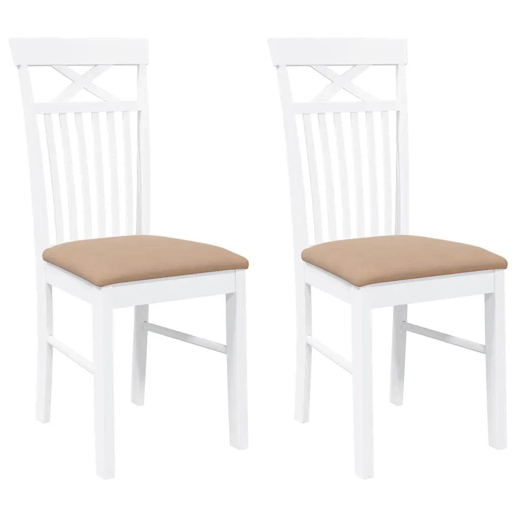 Sedie da Pranzo con Cuscini 2 pz Bianco Legno Massello di Hevea