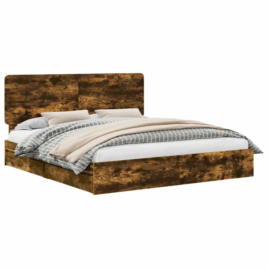 Letto con Contenitore con testiera Rovere fumé 180 x 200 cm 3412662