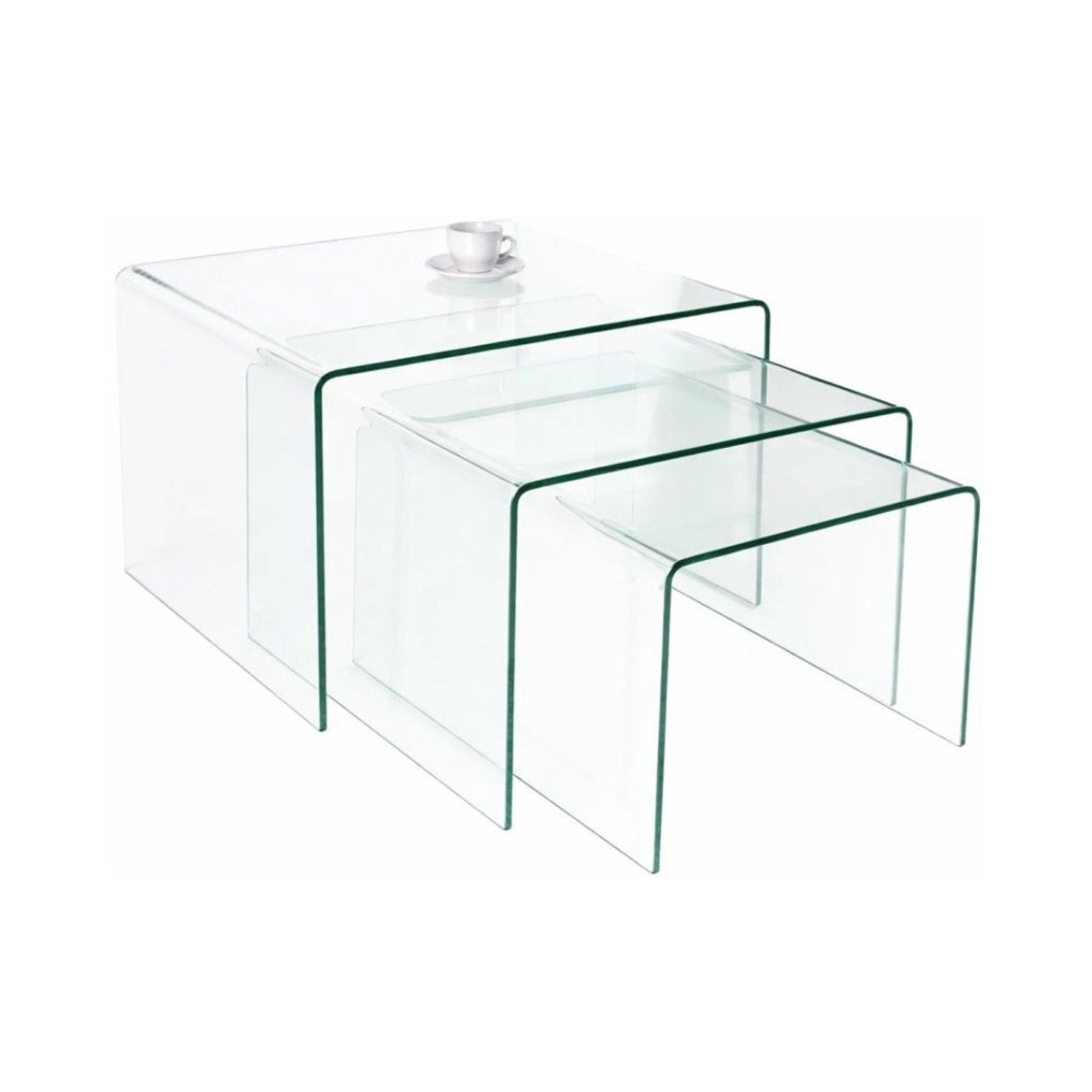 Tavolini impilabili HOLOW – Set di 3 tavolini bassi design in vetro temperato