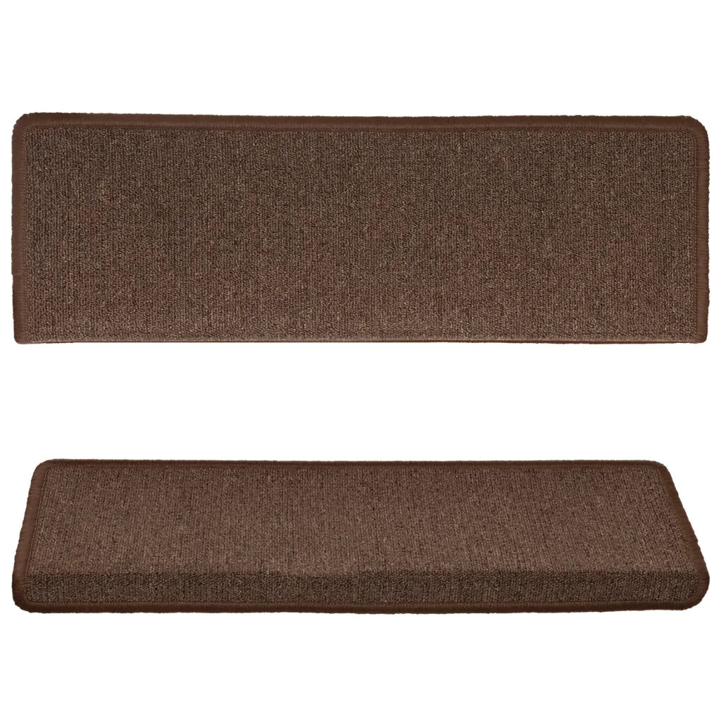 Tappetini per scale 15 pz 65x21x4 cm Marrone Bordo rettangolare 134571