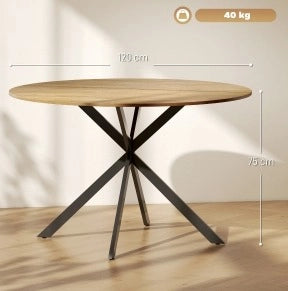 Tavolo da pranzo rotondo ?120 cm con gambe a X in acciaio; piano in legno; naturale