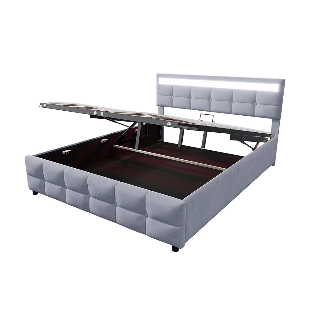 Lit imbottito 180x200cm con luci LED - Xylo - Velluto Grigio