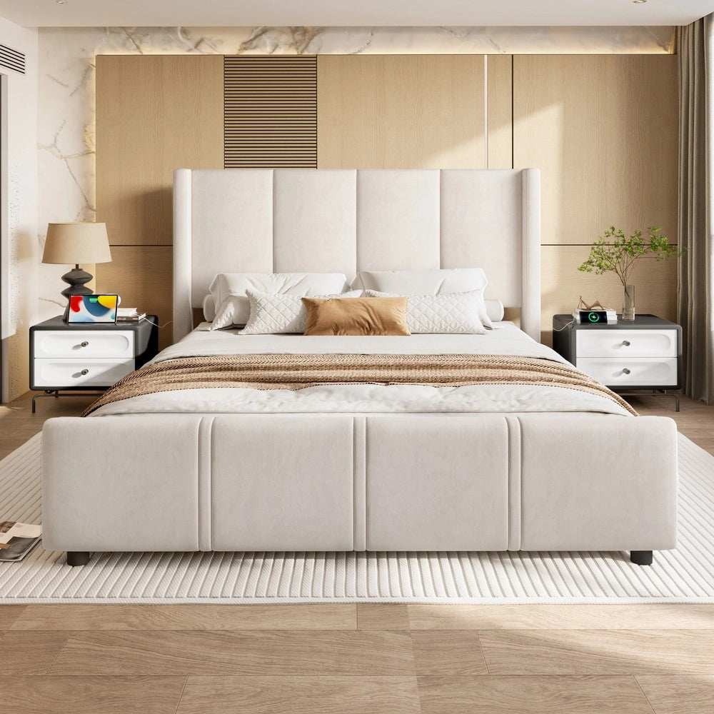 Letto Imbottito con Testiera Alta ¨C MINIMAL ¨C Beige, 160x200