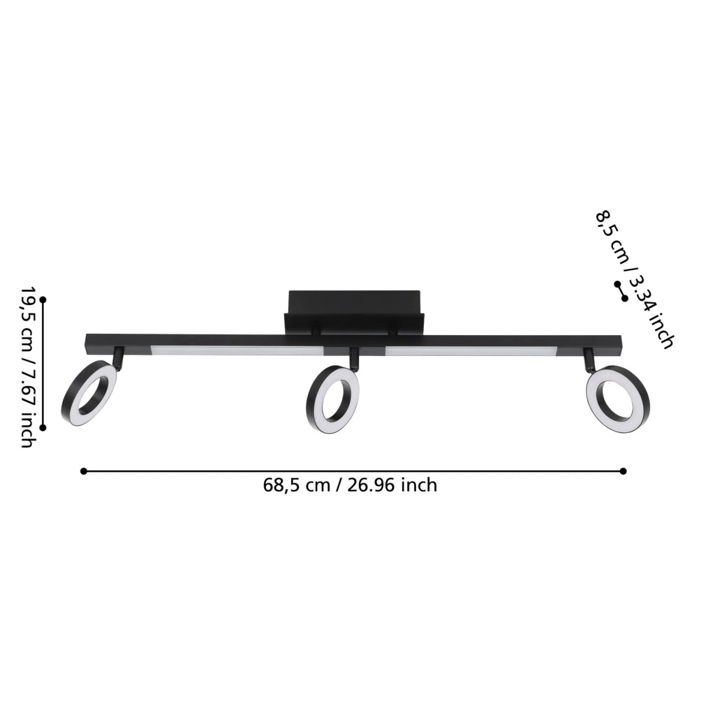 Spot Moderno Cardillio 2 In Alluminio Nero 3 Luci Led 3,2W 3000K Ip20