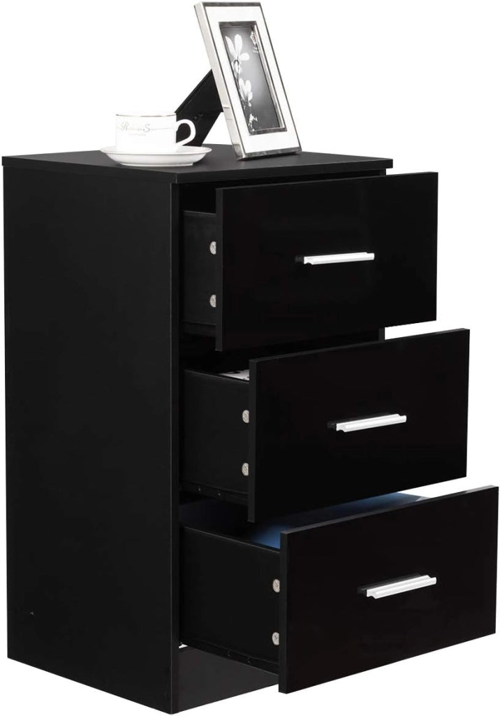 Comodino Camera, con 3 Cassetti, Armadietto Laterale, Mobiletto Fianco Letto, per Ufficio/Soggiorno/Studio, Carico di 55 kg, 37x 34x 66,5 cm, 2 Colori