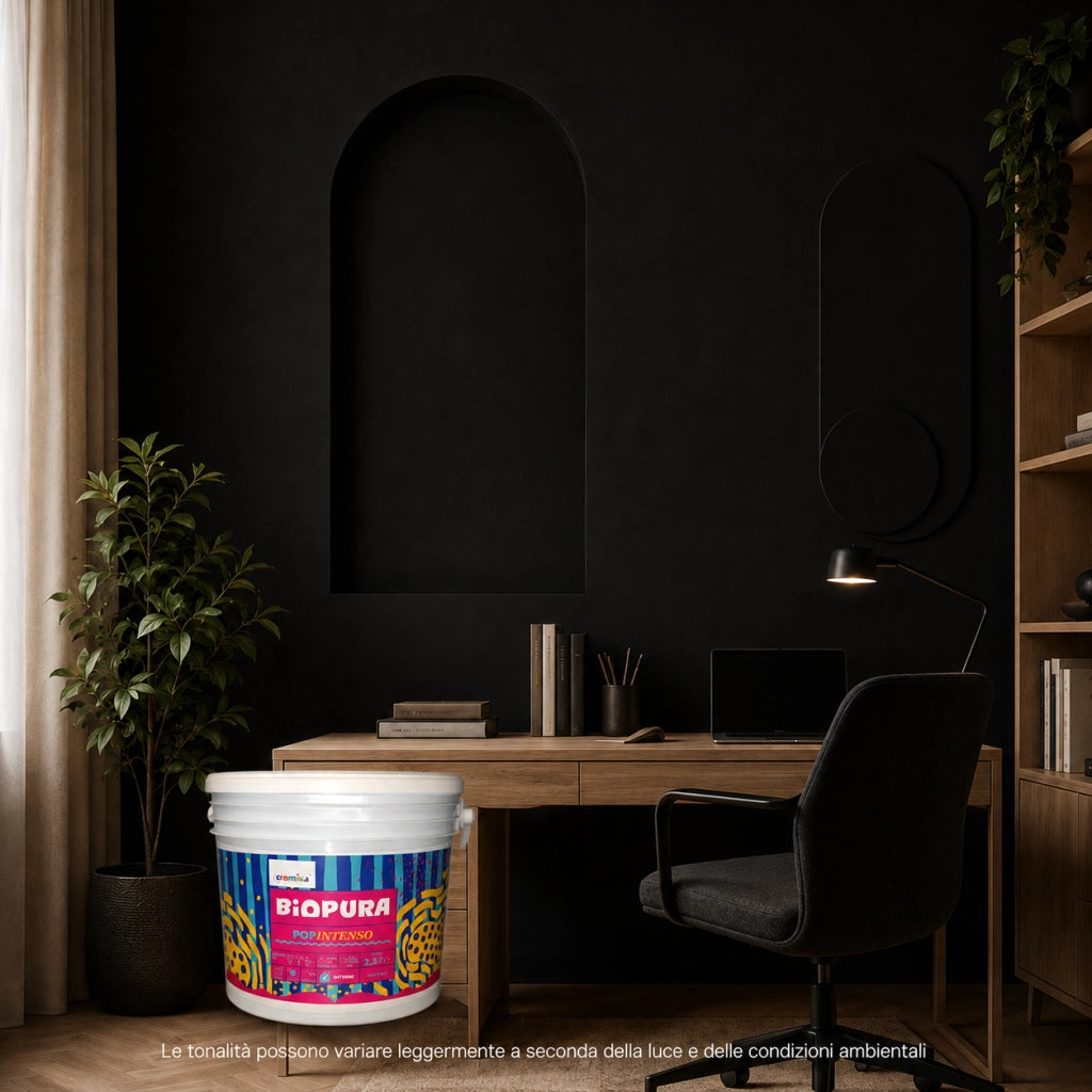 Popintenso palestra e decori interni pittura murale lavabile e coprente cromika *** formato 2.5 lt, colore- nero mezz...