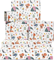 Pacchetto di carta da regalo per l'autunno - 6 fogli di carta da regalo con stampa di animali della foresta - inclusi adesivi - riciclabile