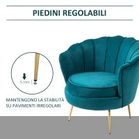 Poltrona di Design Stile Vintage Imbottita in Velluto, 79x77x77cm, Verde Petrolio