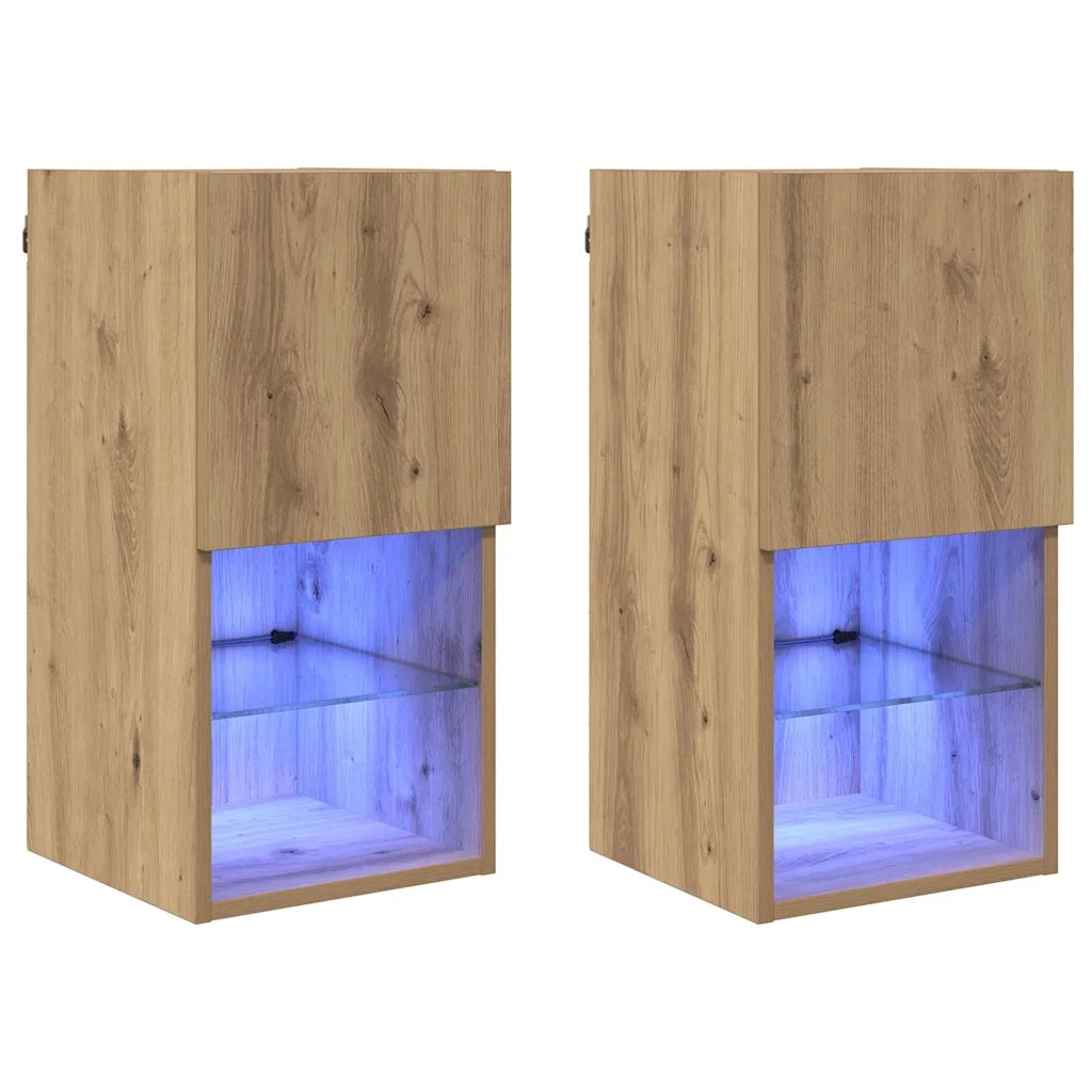 Mobiletti TV a parete con LED 2 pcs Rovere artigianale