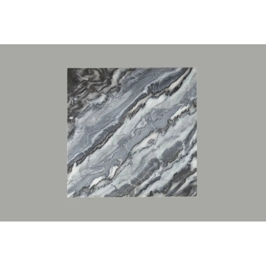 Tavolino VORTEX 50 cm in marmo grigio lucido con struttura in metallo nero
