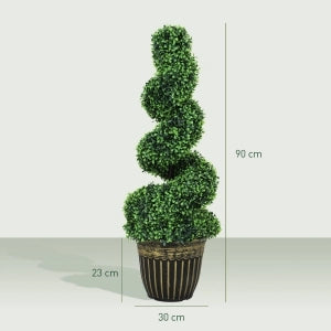 Set di 2 piante artificiali di bosso da 90 cm con vaso, effetto realistico, per interno ed esterno