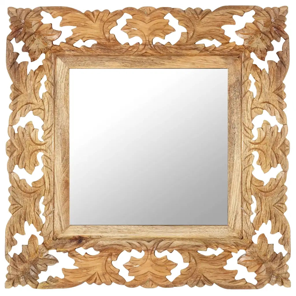 Specchio Intagliato a Mano 50x50 cm in Legno Massello di Mango 321638
