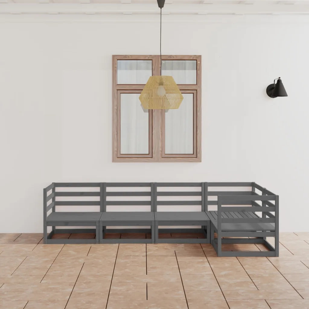 Set Divani da Giardino 5 pz Grigio in Legno Massello di Pino 3075556