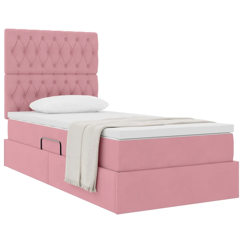 Letto con contenitore e materasso Rosa 100 x 200 cm Velluto