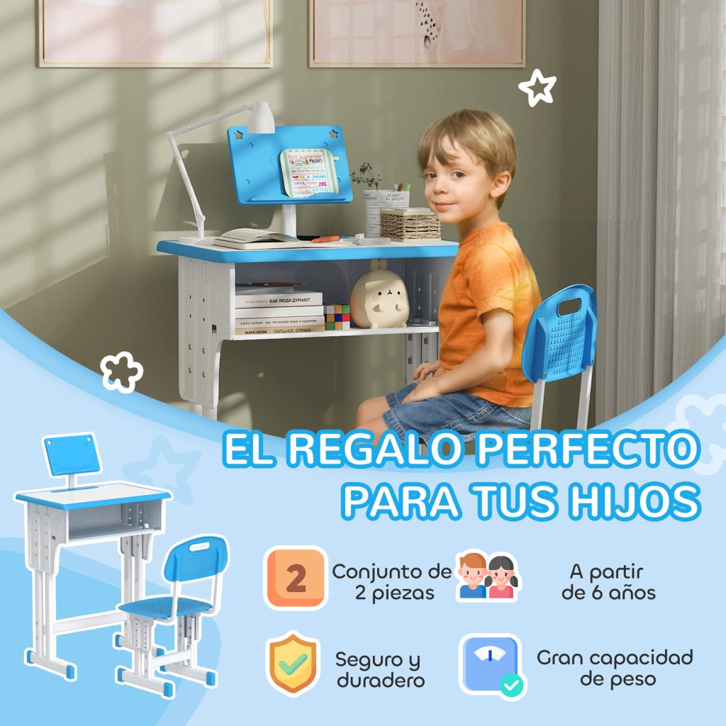 Scrivania per Bambini con Sedia Regolabile ¨C zephmum ¨C Blu 60x45x90-102 cm