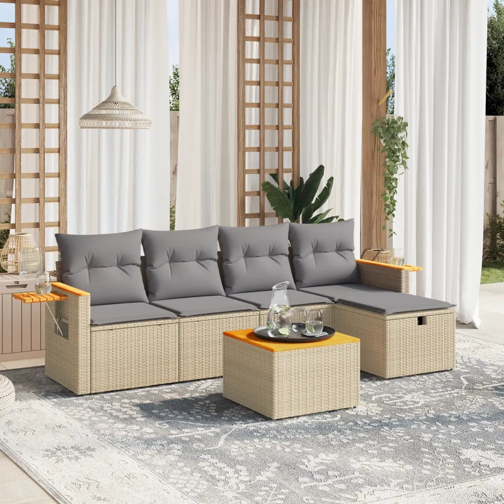 Set Divano da Giardino 6 pz con Cuscini Beige Misto Polyrattan 3265511