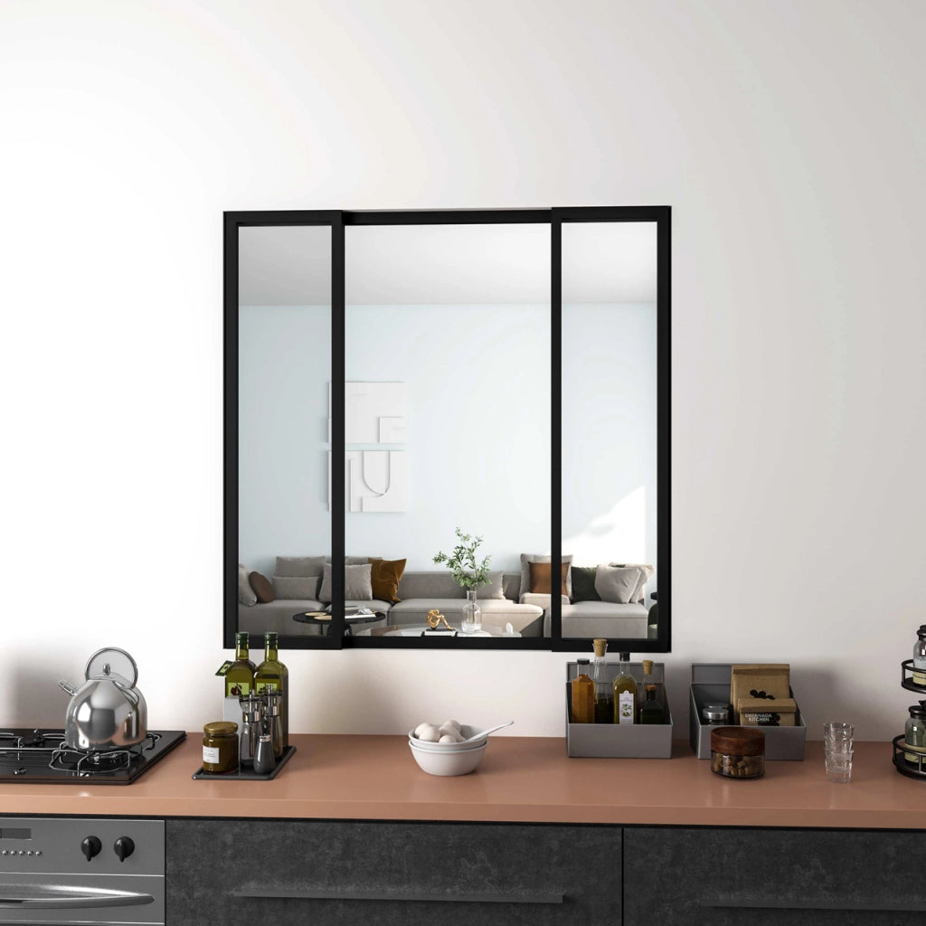 Vetrata Scorrevole Interna 123x108 cm in Vetro Temperato 4 Lastre Corniciate Profilo Nero Opaco Divisorio da Casa