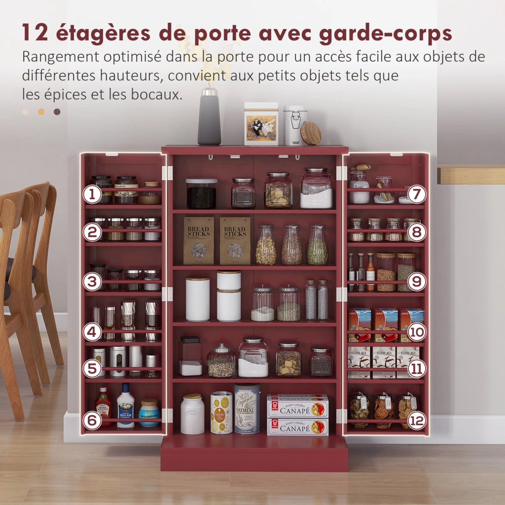 Armadio da Cucina 2 Ante con 5 Ripiani e 12 Portaspezie ¨C zephmum ¨C 60x30x104 cm Rosso