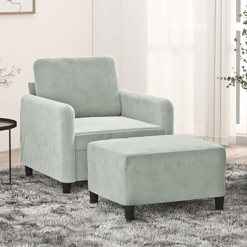 Divano Sedia-Poltrona con Poggiapiedi Grigio Chiaro 60 cm in Velluto 468890