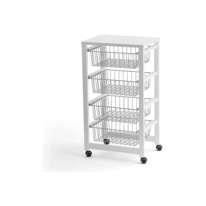 Arredamenti Italia 515 Gingerone Carrello Porta Vivande Legno 4 Cestelli Estraibili Ruote Piroettanti colore Bianco
