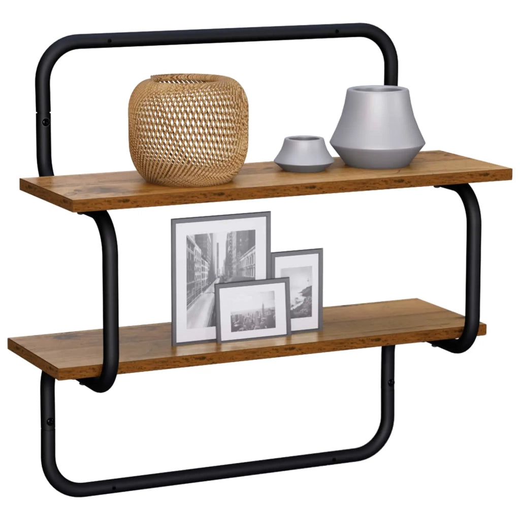Mensola a muro a 2 livelli Legno antico 80 x 24,5 x 61 cm 8006101