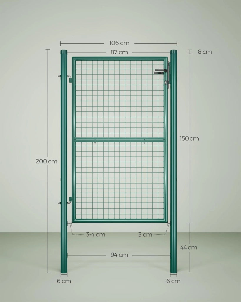 SONGMICS Cancello da Giardino, Cancelletto da Giardino, Acciaio Zincato con Serratura, Porta di 106 x 150 cm (L x H), Tubo Tondo, Cancello per Recinzione, Verde GGD200G