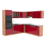 Cucina angolare completa R-Line Rosso lucido/Rovere dorato 247 x 237 cm, PL Marmo Vicco