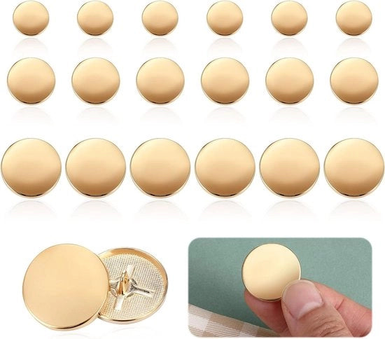 18 pezzi di spille piatte in oro - spille metalliche di sostituzione - spille per cucire per signore e signore - 3 misure (15-20-25 mm)