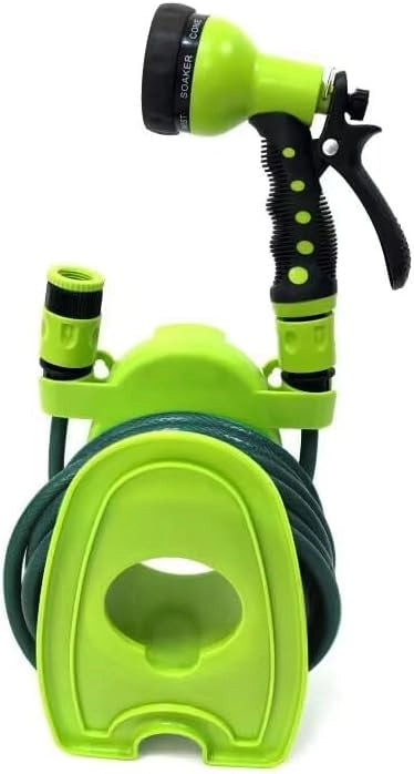 Carrello Avvolgitubo Manuale con Tubo in PVC da 10 mt Incluso Balcony Mini con Pistola a 7 Funzioni Verde