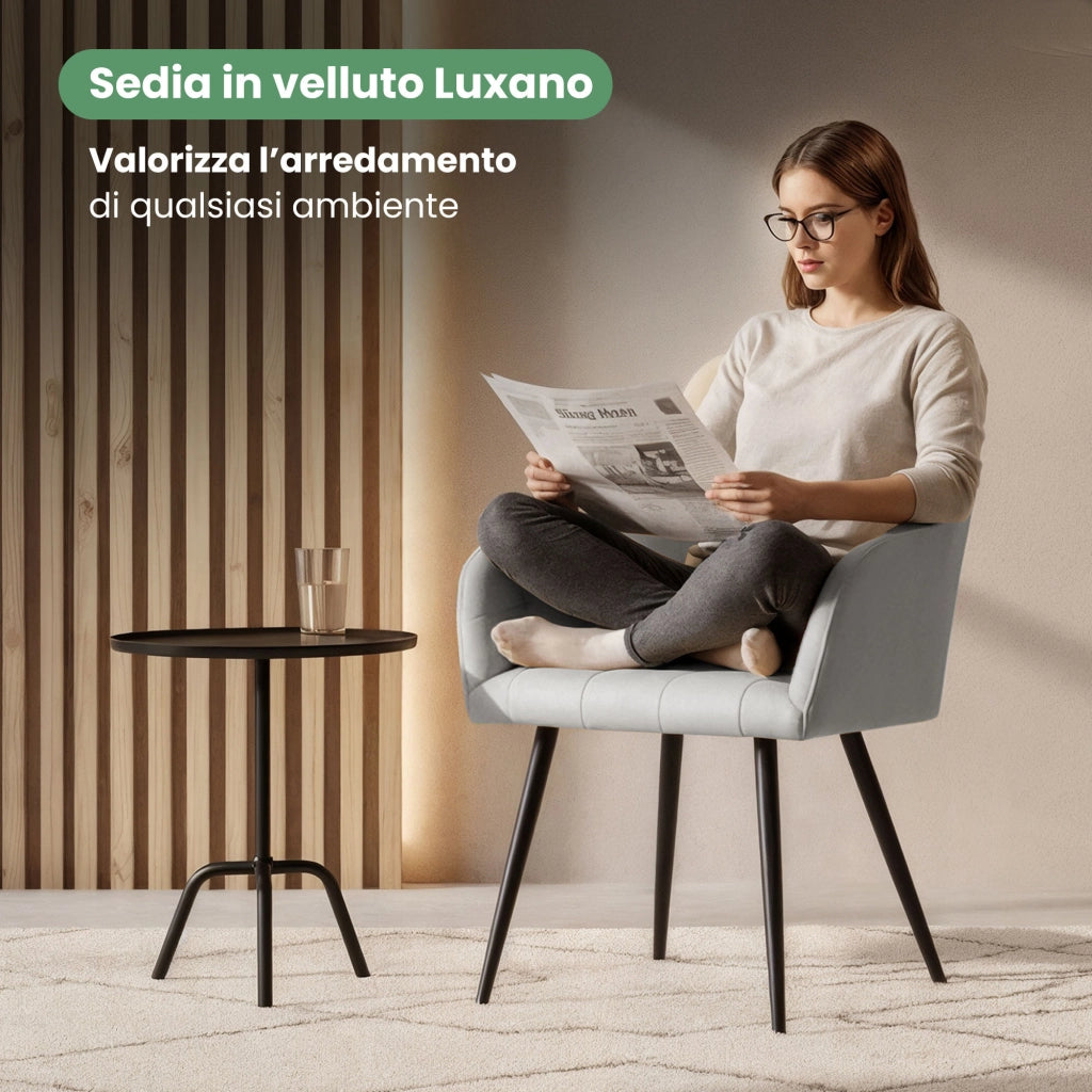 Set di 6 Sedie imbottite con cuciture quadrate LUXANO Grigio gambe nere