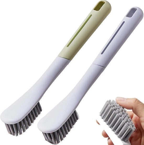 Set da due spazzole con lunghe setole per rimuovere macchie di abbigliamento, spazzola morbida per pulire abbigliamento, scarpe, sneakers, spazzola per rimuovere macchie (verde e bianco)