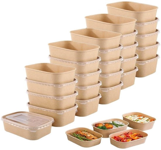 Piatti da portata in carta kraft - Piatti da un uso - Impermeabili e resistenti all'olio - 500ml - Confezione per alimenti - Ideali per cene da asporto - Piatti in pelle di pecora