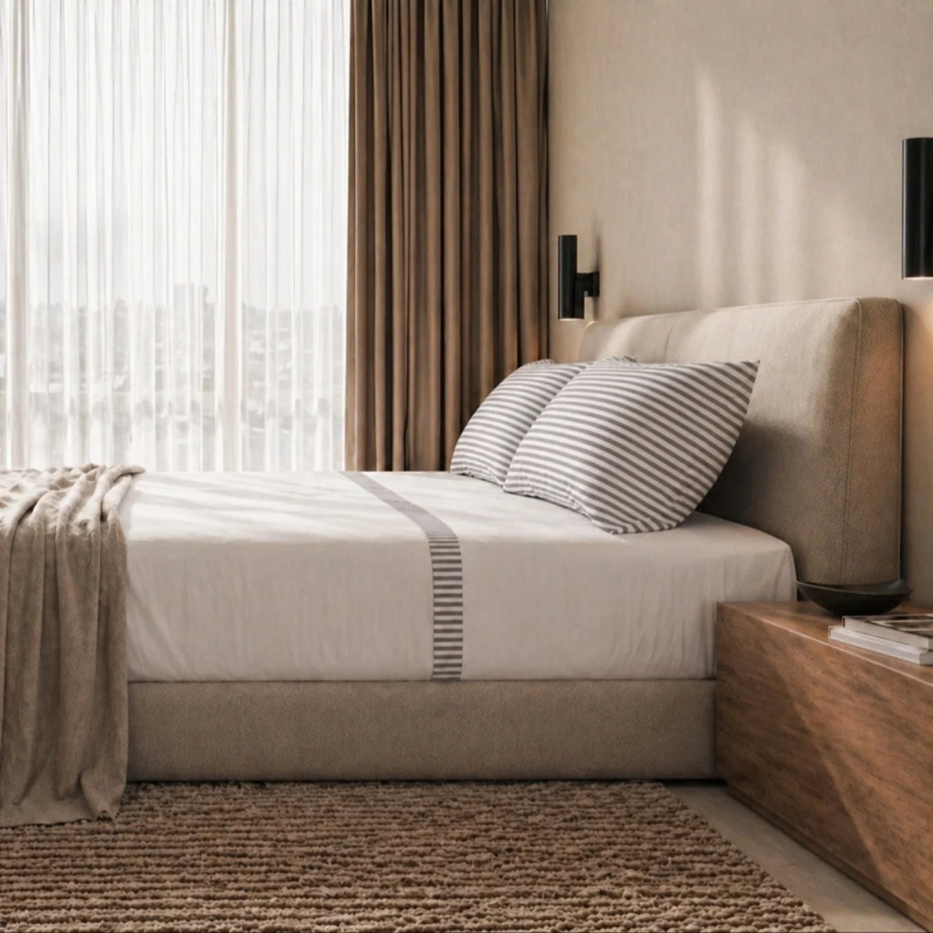 Set Lenzuola Letto Una Piazza e Mezza in Puro Cotone | Completo Letto 1 Piazza e Mezza | Lenzuolo con angoli, Lenzuolo Piano e 1 Federa | Lenzuola in Cotone con Balza a Righe Grigio