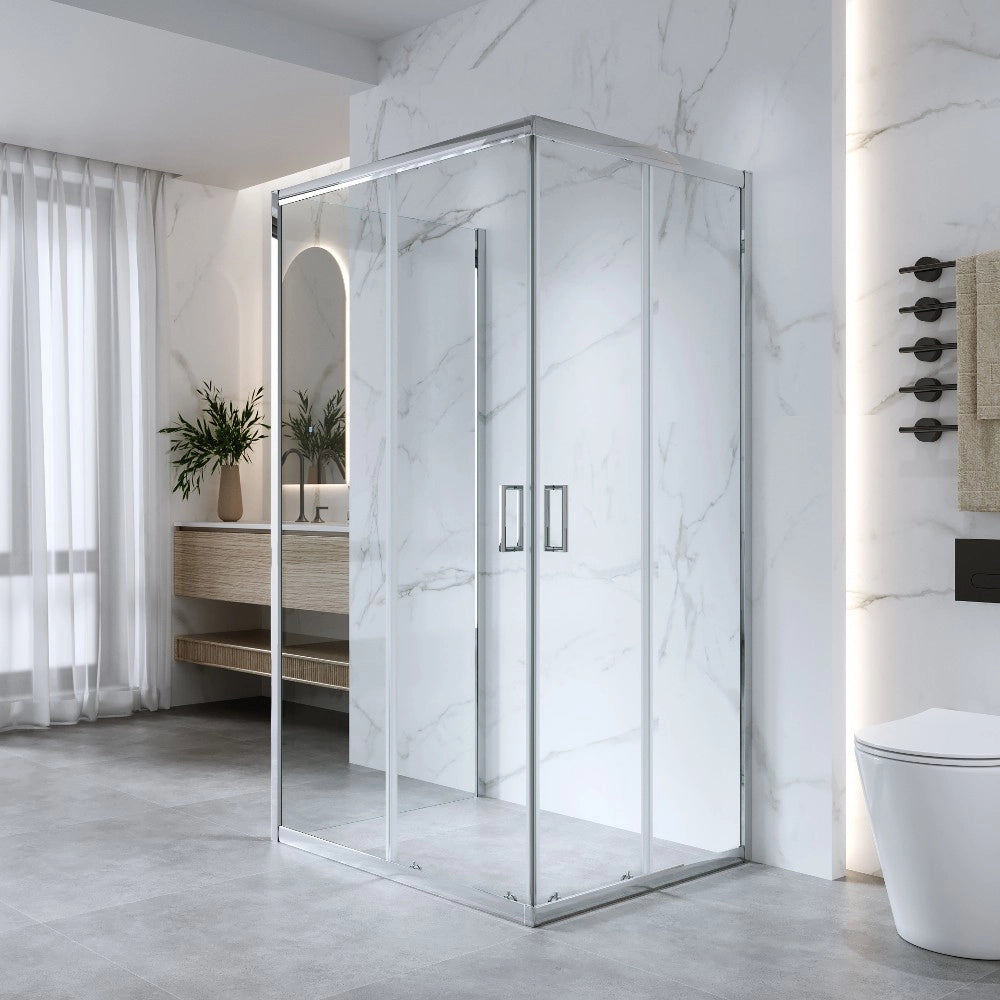 Box Doccia 3 Lati 80x100x80 Cm H185 cm Cristallo Trasparente 6 mm Scorrevole| Kiro