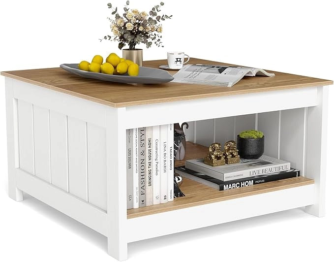 Tavolino da Salotto, Tavolino da Caffè in Legno con 2 Ripiani Aperti, Tavolo Moderno e Rettangolare per Soggiorno, Camera da Letto e Studio, Portata 160 kg, 80 x 80 x 45 cm