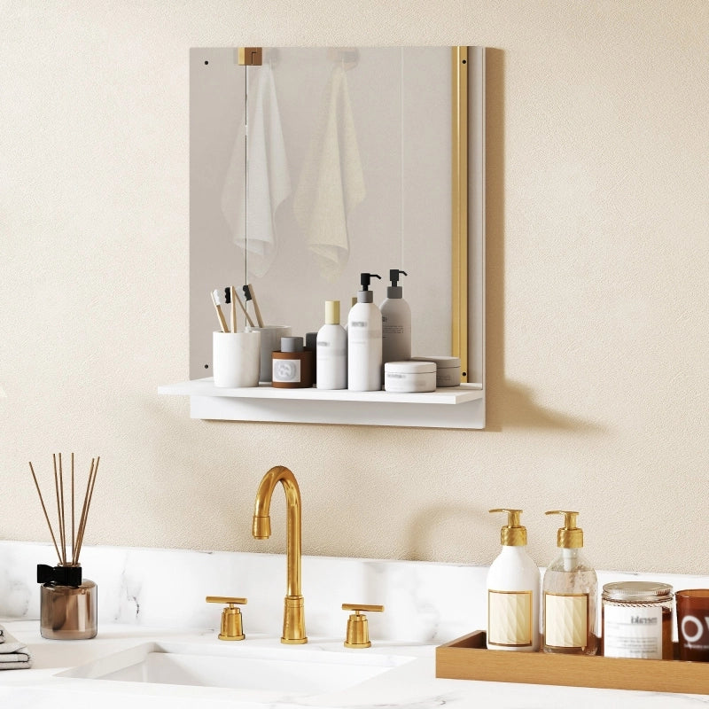 Specchio da bagno 50 x 60 cm, specchio da parete con mensola, specchio da bagno per ingresso, corridoio, bianco