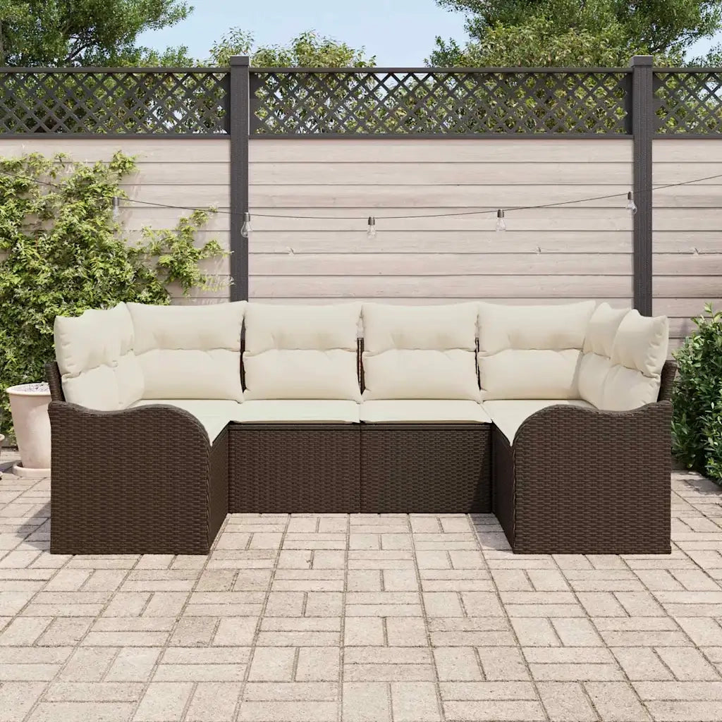 Set Divano da Giardino 6 pcs Marrone e bianco Poly Rattan 3354507